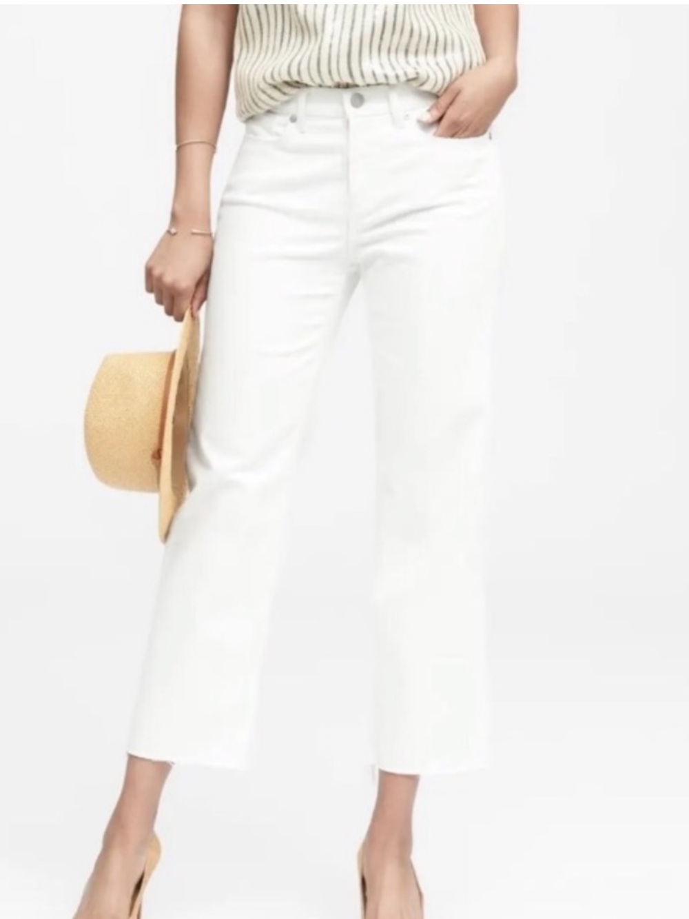 Banana Republic White Cropped Straight-Leg Raw Hem Jeans